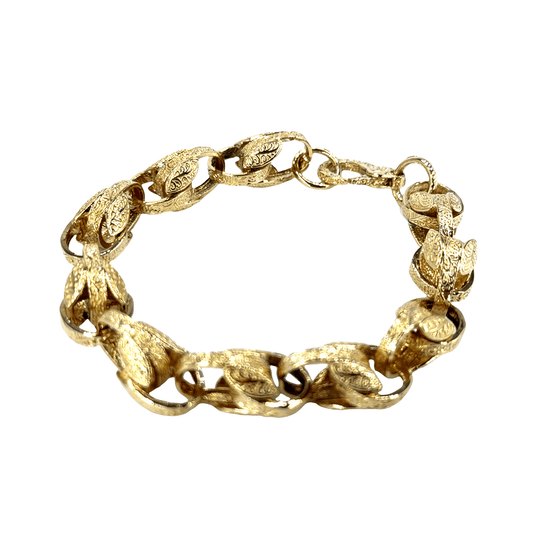 9CT Yellow Gold Textured Leaf Link Chain Bracelet - Hyman’s Jewellers