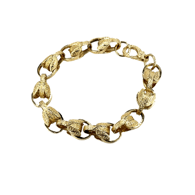 9CT Yellow Gold Textured Leaf Link Chain Bracelet - Hyman’s Jewellers