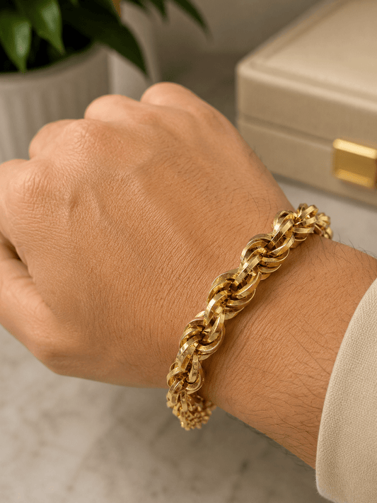 9CT Yellow Gold Thick Twisted Rope Chain Bracelet - Hyman’s Jewellers