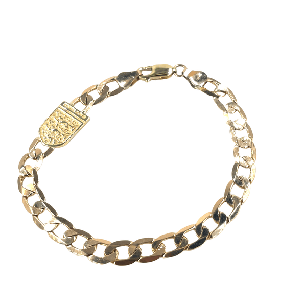 9ct Yellow Gold Three Lions England Shield Curb Chain Bracelet - Hyman’s Jewellers