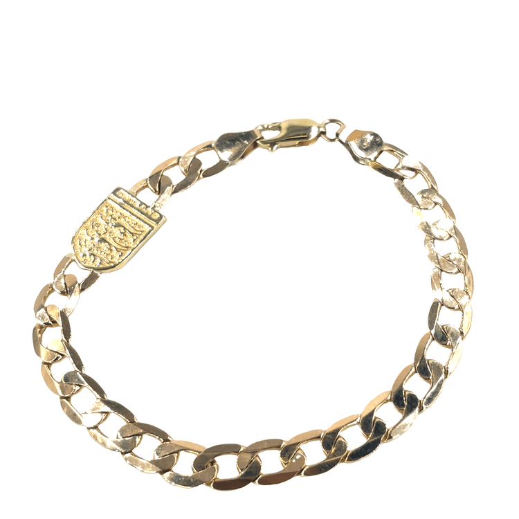 9ct Yellow Gold Three Lions England Shield Curb Chain Bracelet - Hyman’s Jewellers