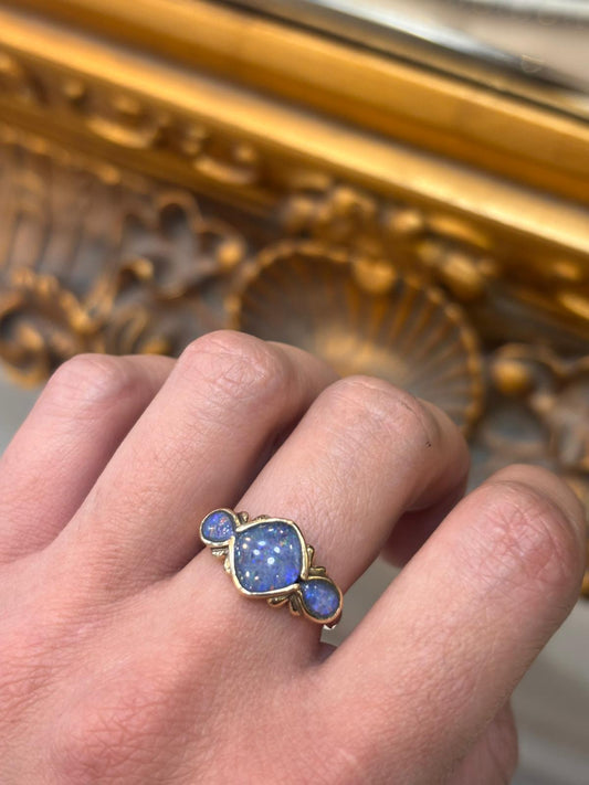 9CT Yellow Gold Three - Stone Cabochon Opal Ring - Hyman’s Jewellers