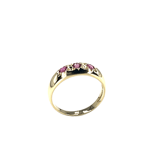 9CT Yellow Gold Three-Stone Ruby Ring 2.9g - Hyman’s Jewellers