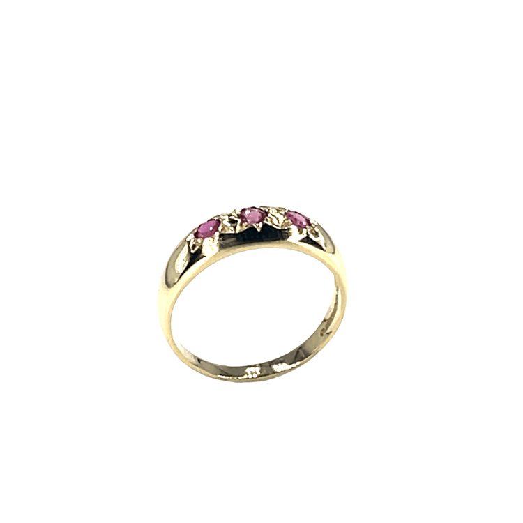 9CT Yellow Gold Three-Stone Ruby Ring 2.9g - Hyman’s Jewellers