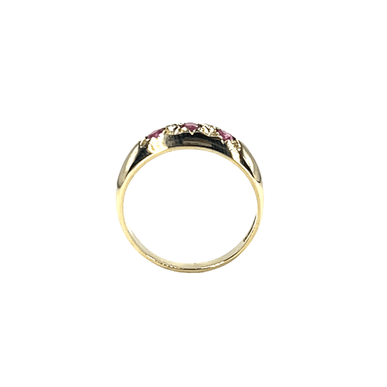9CT Yellow Gold Three-Stone Ruby Ring 2.9g - Hyman’s Jewellers