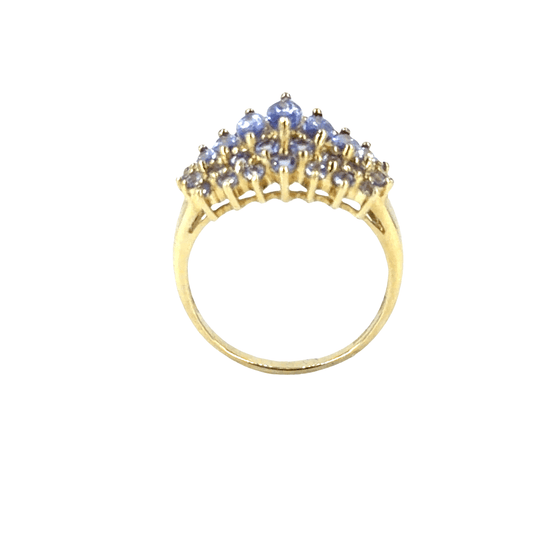 9CT Yellow Gold Tiered Tanzanite Cluster Cocktail Ring - Hyman’s Jewellers
