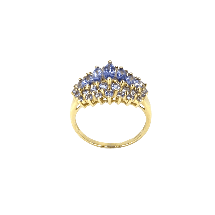 9CT Yellow Gold Tiered Tanzanite Cluster Cocktail Ring - Hyman’s Jewellers