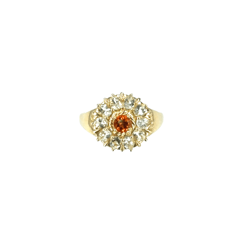 9CT Yellow Gold with CZ and Orange Stone Cluster Ring - Hyman’s Jewellers
