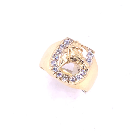 Men’s 9ct Yellow Gold CZ Horse Shoe Ring - 7.8g Size X