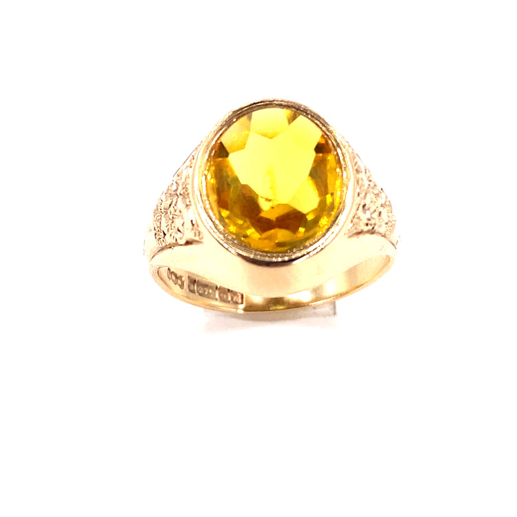 Mens 9ct Yellow Gold Citrine Signet Ring - 6.3G