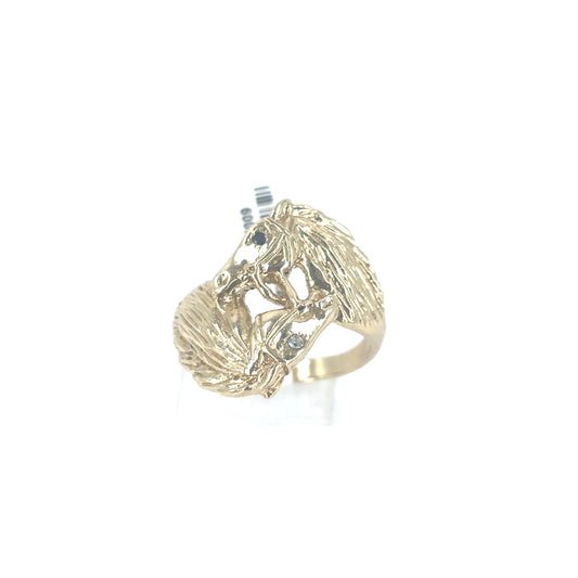Men’s 9ct Yellow Gold Double Horse Head Ring - 9.7g