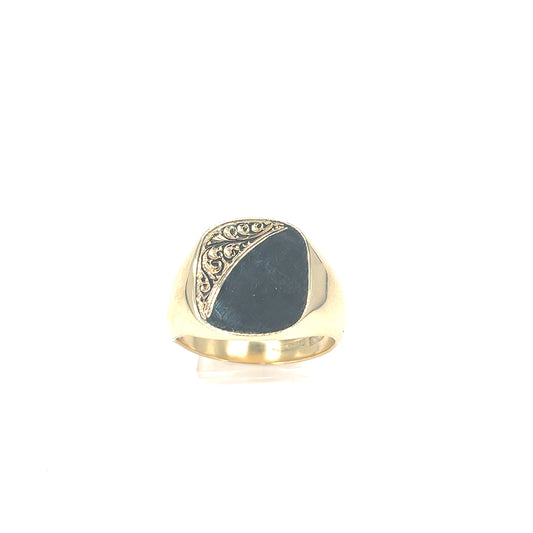 Men’s 9ct Yellow Gold Engraved Signet Ring - 11.5g