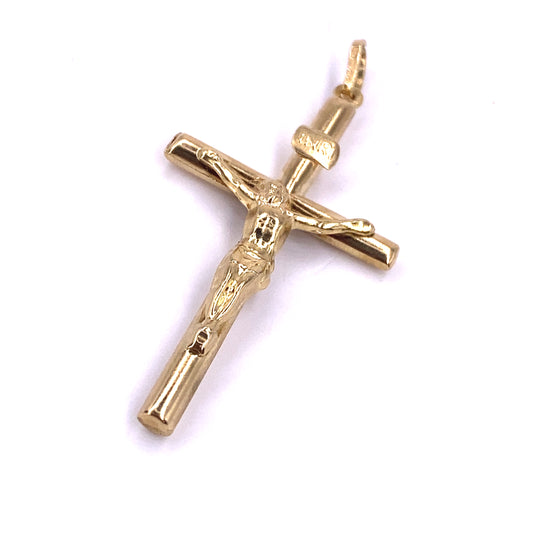 Unisex 9ct Yellow Gold Crucifix Cross Pendant - 1.1g