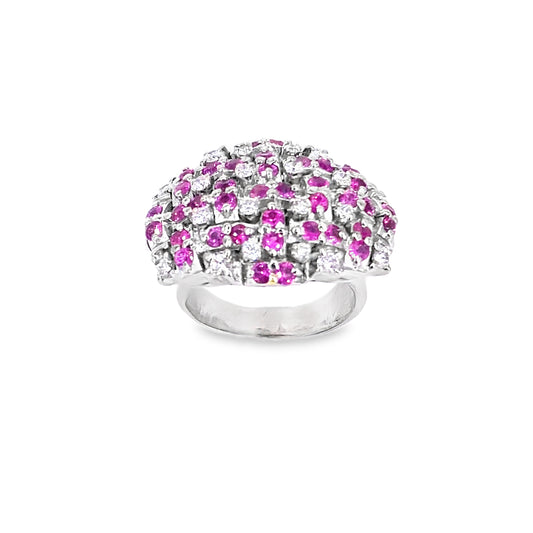 Women’s 18ct White Gold Diamond Ruby ‘Barbie’ Cluster Ring - 13.6g 0.50ct