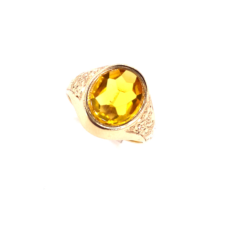 Mens 9ct Yellow Gold Citrine Signet Ring - 6.3G