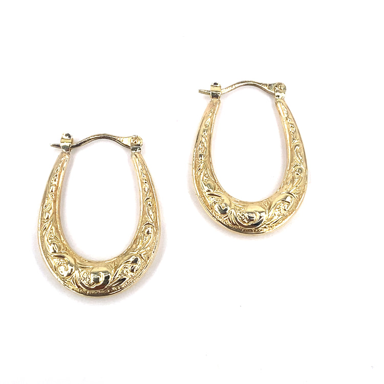 Women’s 9ct Yellow Gold Engraved Hollow Hoops