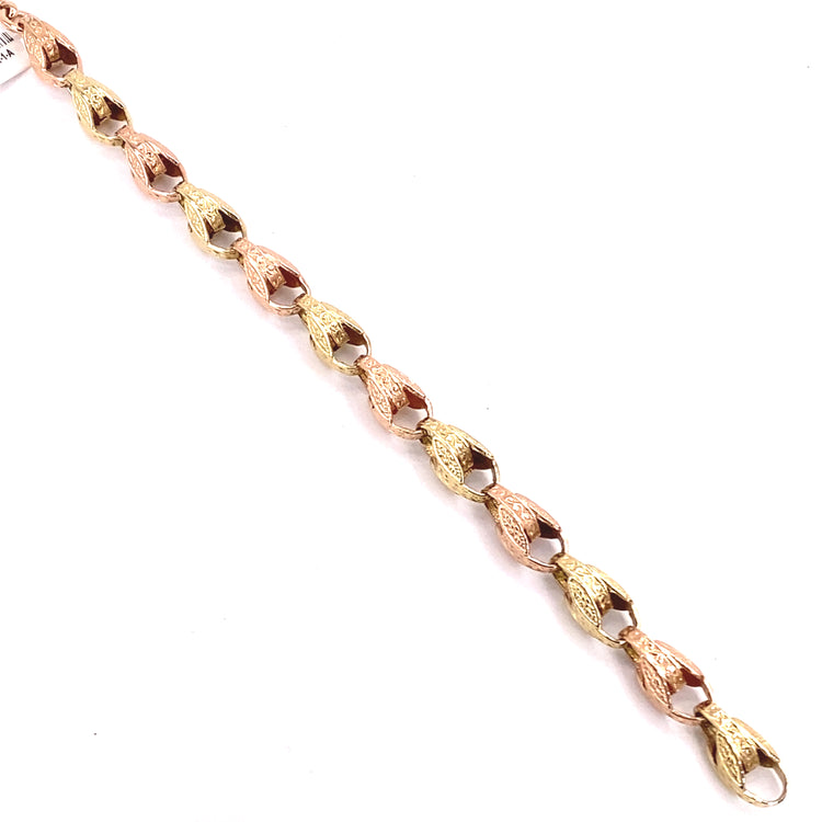 Men’s 9ct Yellow & Rose Gold Engraved Tulip Bracelet - 25g