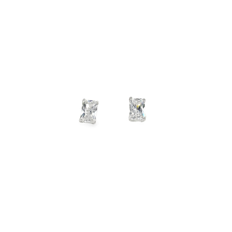 Women’s 9ct White Gold Cz Emerald Cut Studs - 1g