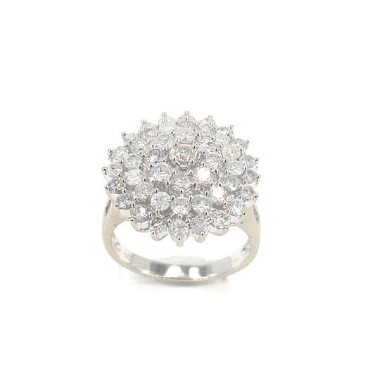 Women's 18ct White Gold Natural Diamond Cluster Ring- 2.00ct