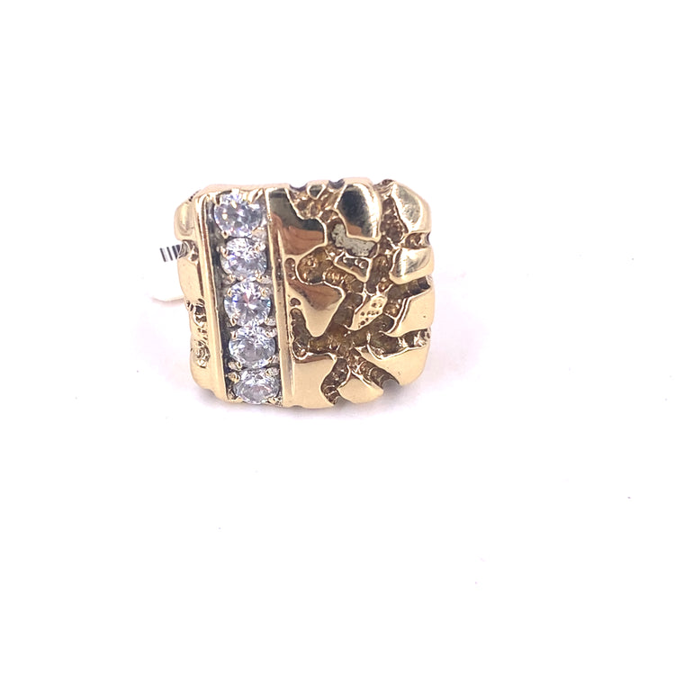 Mens 9ct Yellow Gold CZ Ring - 8.6g Size P