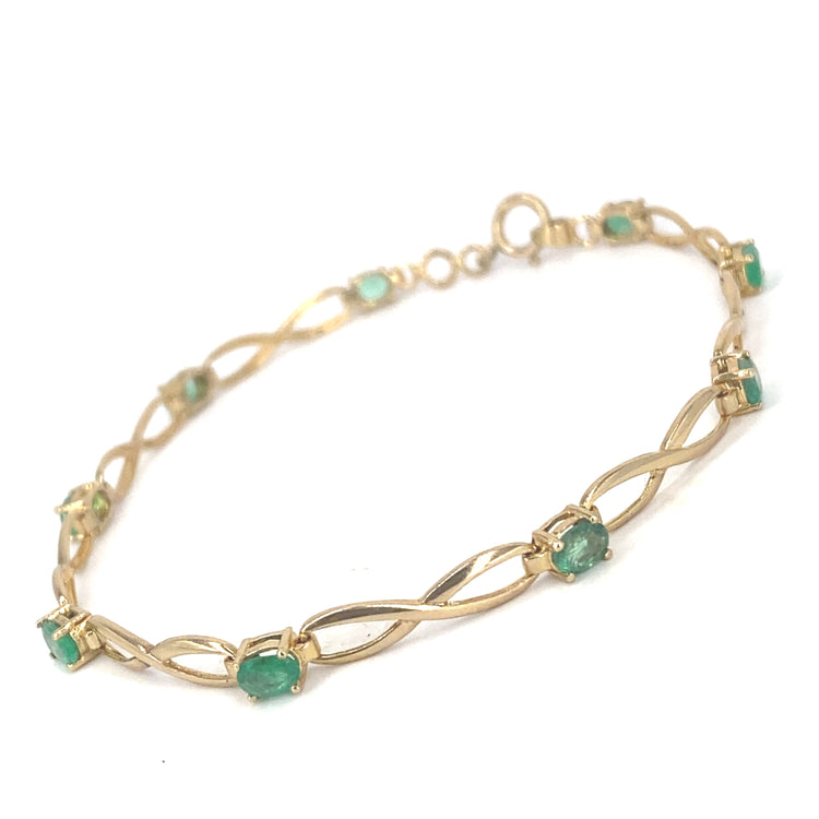 Women’s 9ct Yellow Gold Zambian Emerald Bracelet - 3.5g