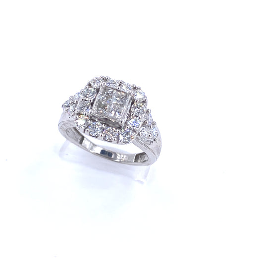 Women’s 9ct white Gold Diamond Cluster Ring - 1.70ct 5.3G