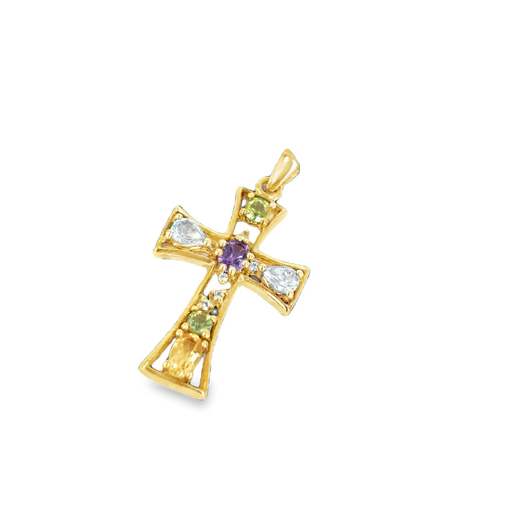 Women’s 9ct Yellow Gold Diamond Gemstone Cross - 1.9g