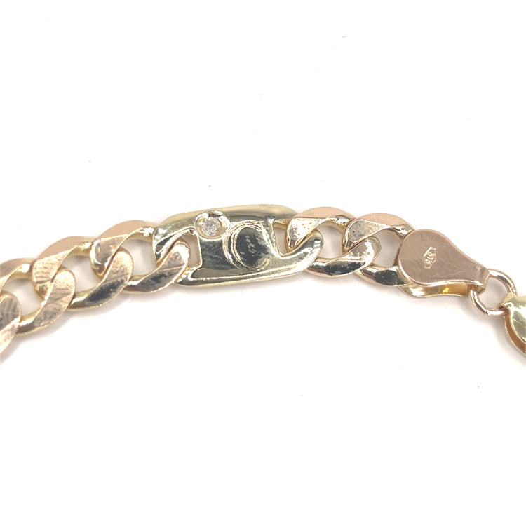 Men’s 9ct Yellow Gold Curb Bracelet - 15.8g 0.05ct Diamond