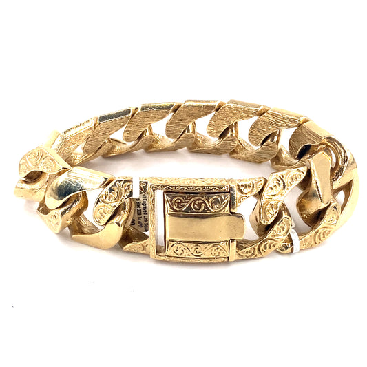 Men’s 9ct Yellow Gold XXL Engraved Curb Bracelet - 310g