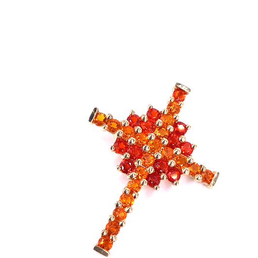 Womens 9ct Yellow Gold Orange Citrine Set Cross - 2.5g