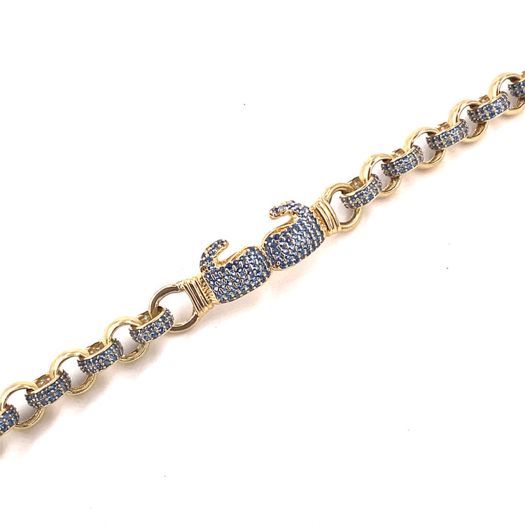 Children’s 9ct Yellow Gold Blue Cz Boxing Glove Bracelet - 16.7g 7.5”