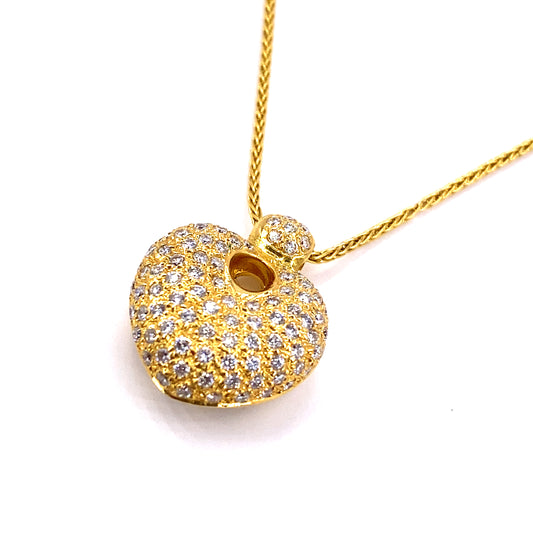 Women’s 18ct Yellow Gold 0.75ct Diamond Encrusted Heart Pendant & Chain - 7g 20”