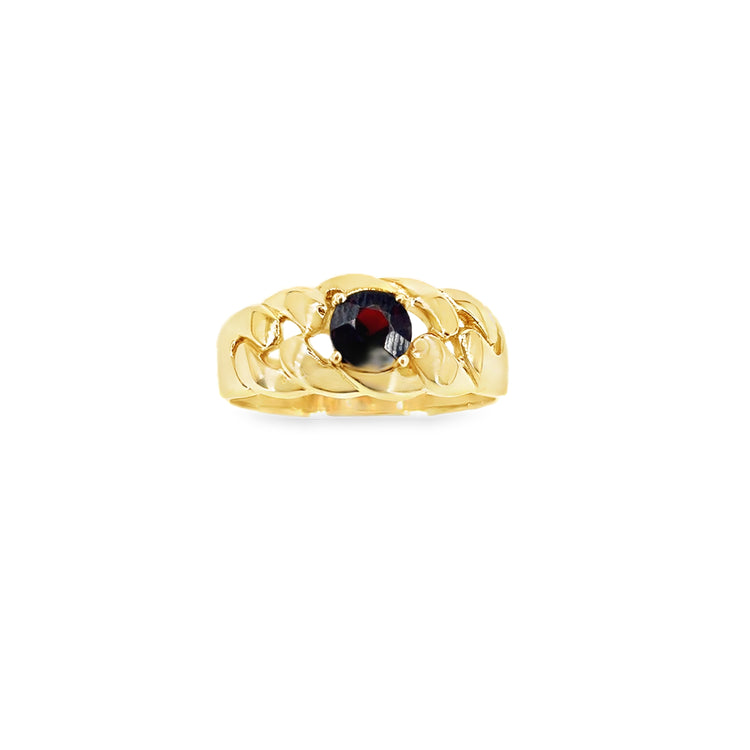 Mens 9ct Yellow Gold Garnet Curb Link Ring 5.9g Size Q