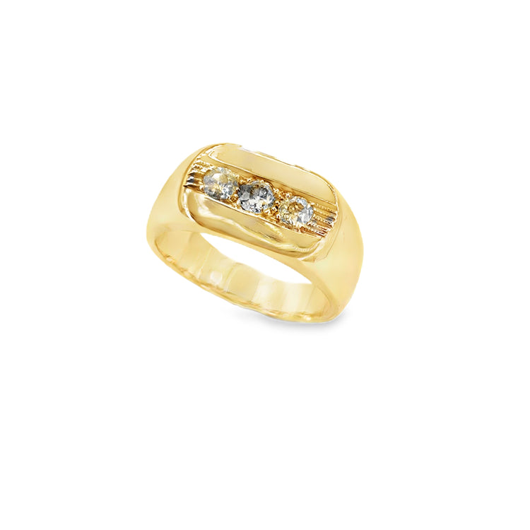 Men’s 9ct Yellow Gold Old Cut Diamond Trilogy Ring - 15.2g Size U