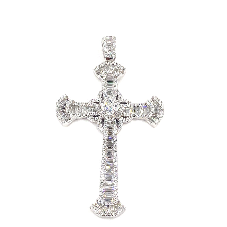 Women’s 925 Sterling Silver Cross Pendant - CZ Set Large