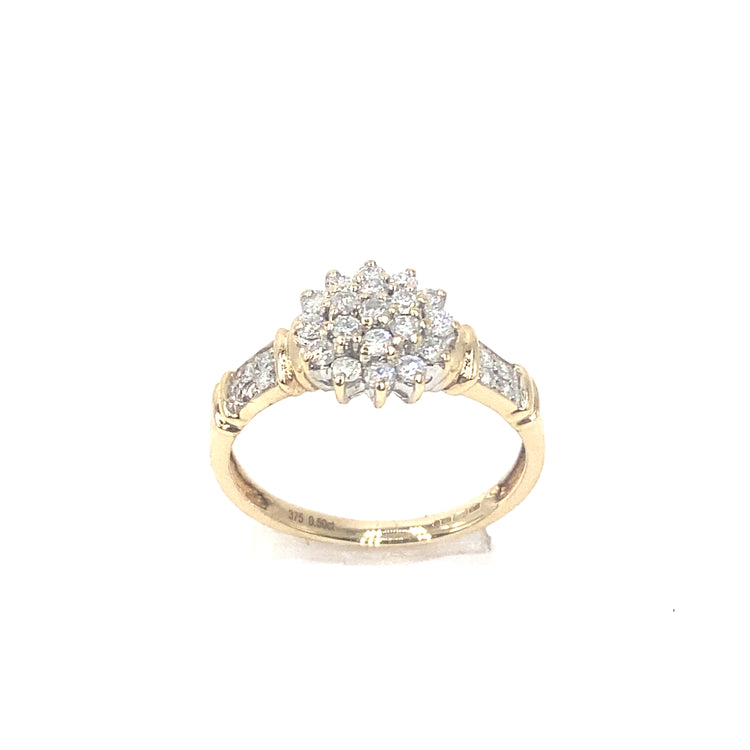 Women’s 9ct Yellow Gold Natural Diamond Flower Cluster Ring-0.50ct