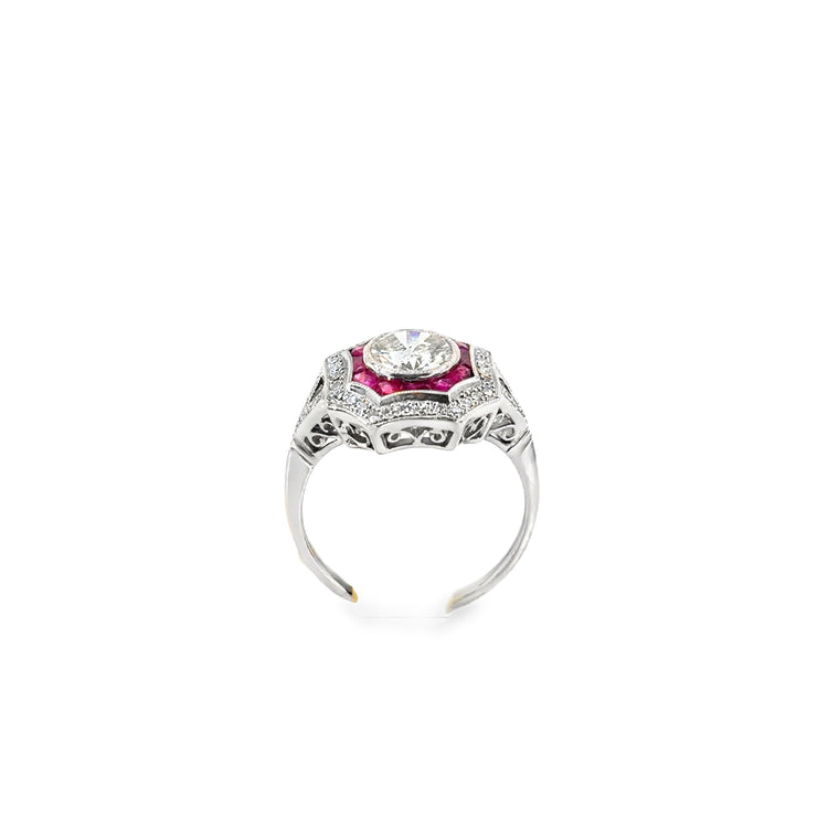 Women’s Platinum Ruby & Diamond Art Deco Style Cocktail Ring - 1.50ct