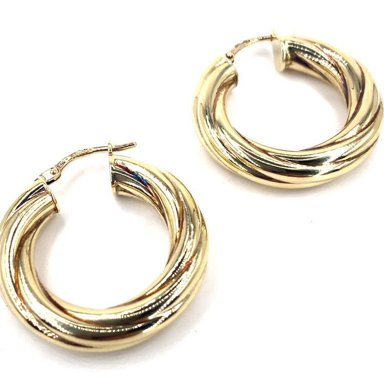 Women’s 9ct Yellow Gold Twist Hoops - Medium