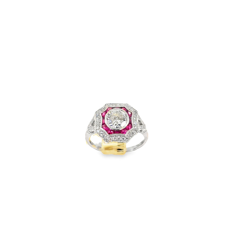 Women’s Platinum Ruby & Diamond Art Deco Style Cocktail Ring - 1.50ct