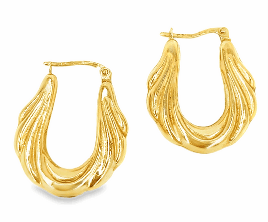 Women’s 9ct Yellow Gold Creole Hollow Hoop Earrings -2.9g