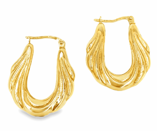 Women’s 9ct Yellow Gold Creole Hollow Hoop Earrings -2.9g