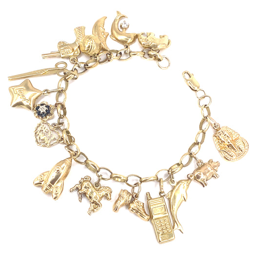 Women’s 9ct Yellow Gold Vintage Charm Bracelet- 23g