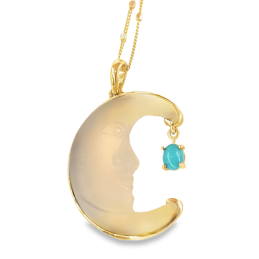Women 9ct Yellow Gold Man in the Moon Pendant - 6g