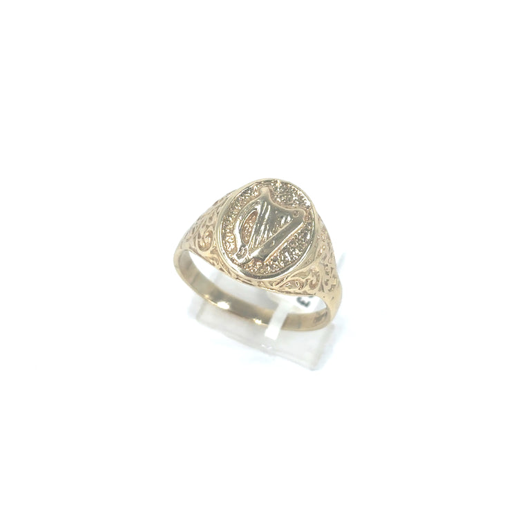 Mens 9ct Yellow Gold Irish Harp Ring 6.9g
