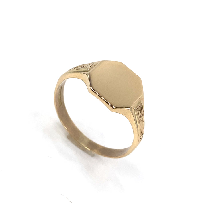 Men’s 9ct Yellow Gold Octagon Engraved Signet Ring