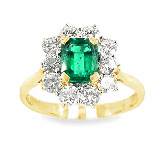 Women’s 18ct Yellow Gold Emerald Diamond Cocktail Ring - 1.50ct