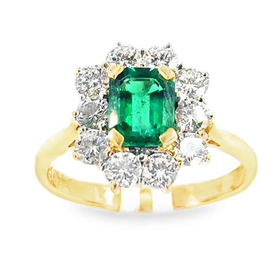 Women’s 18ct Yellow Gold Emerald Diamond Cocktail Ring - 1.50ct