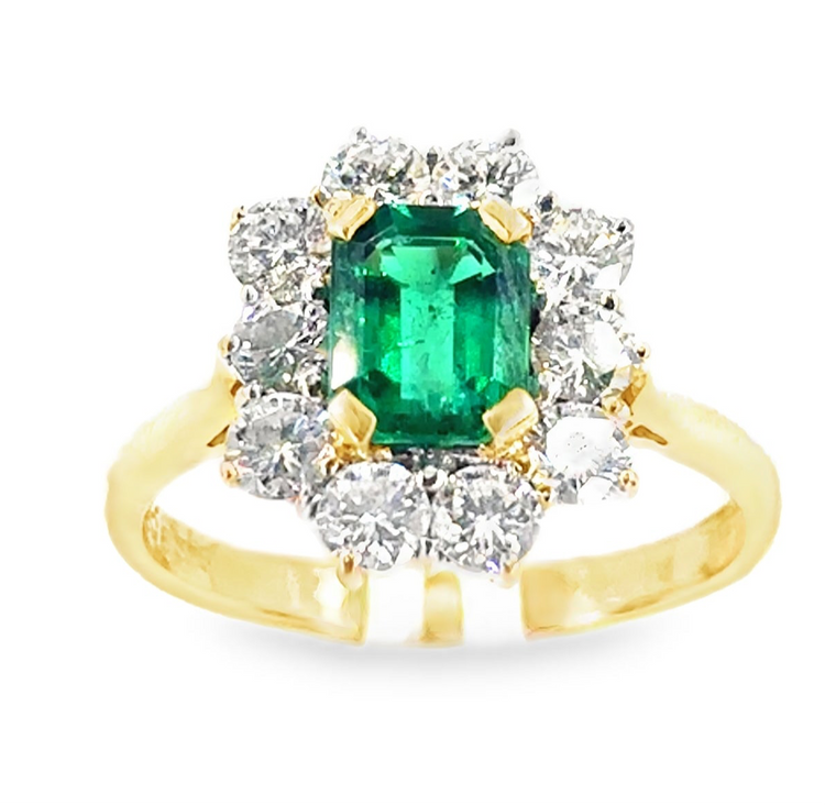 Women’s 18ct Yellow Gold Emerald Diamond Cocktail Ring - 1.50ct