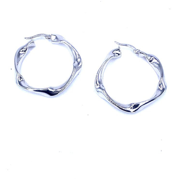 Women’s 14ct White Gold Twist Hoop Earrings - 3G