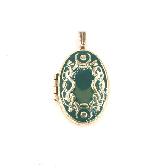 Women’s 9ct Yellow Gold Celtic Green Enamel Locket